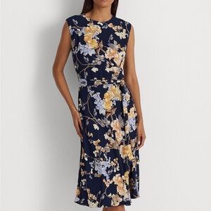 Lauren Ralph Lauren Women's Floral Belted Bubble Crepe Dress Size 8